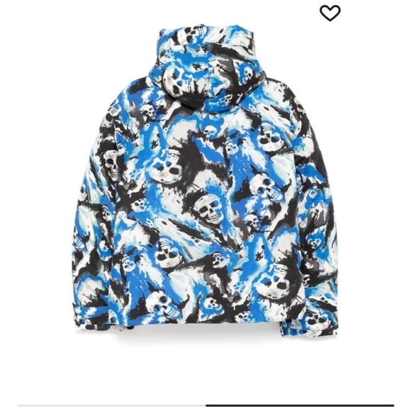 ERL Blue Skull Padded Puffer Jacket with Hood | L - Picture 2 of 13
